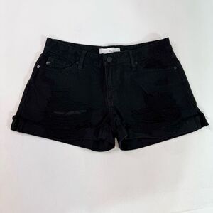 Kancan Jean Shorts Womens Small Denim Black Distressed Short Button Zipper Fly